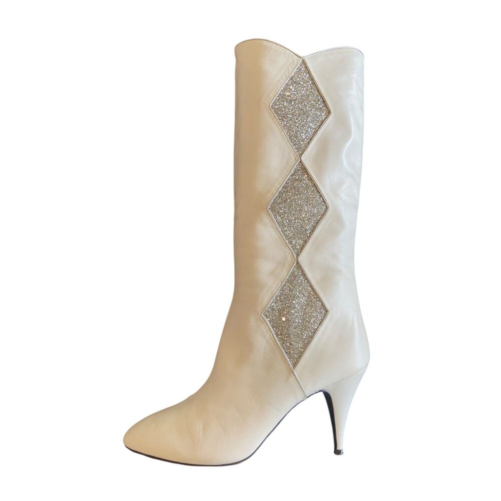 La Marca Glitter Heeled Boots Western Cowgirl Preppy Evening Fall Winter NYE 7.5